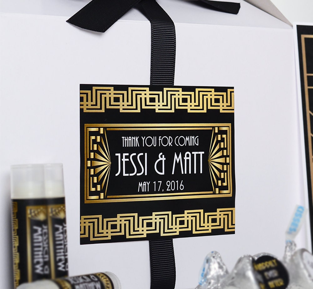 Gatsby Wedding Welcome Bag Labels - Custom Favor Box Stickers Art Deco