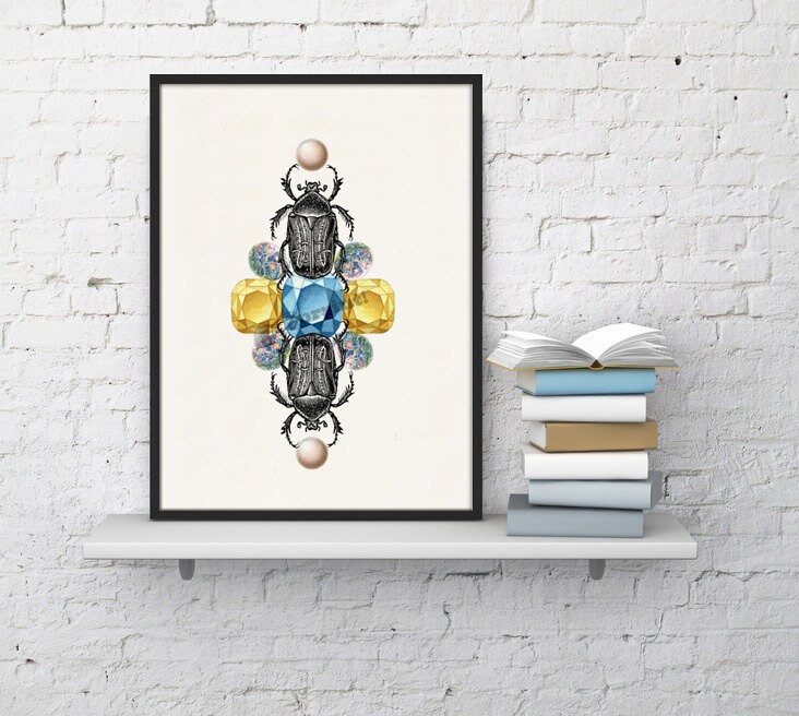 Wall Art Print Beetles & Jewelry Stones Together Wall Poster Ani235Wa4