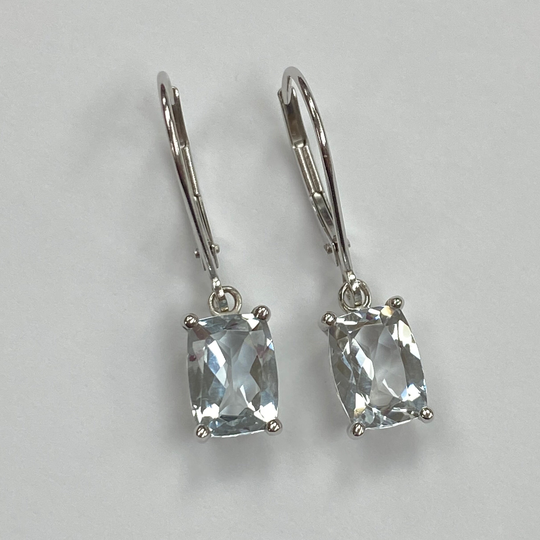 Aquamarine Vintage Dangle Earrings 2.80 Carats Tw 14K White Gold