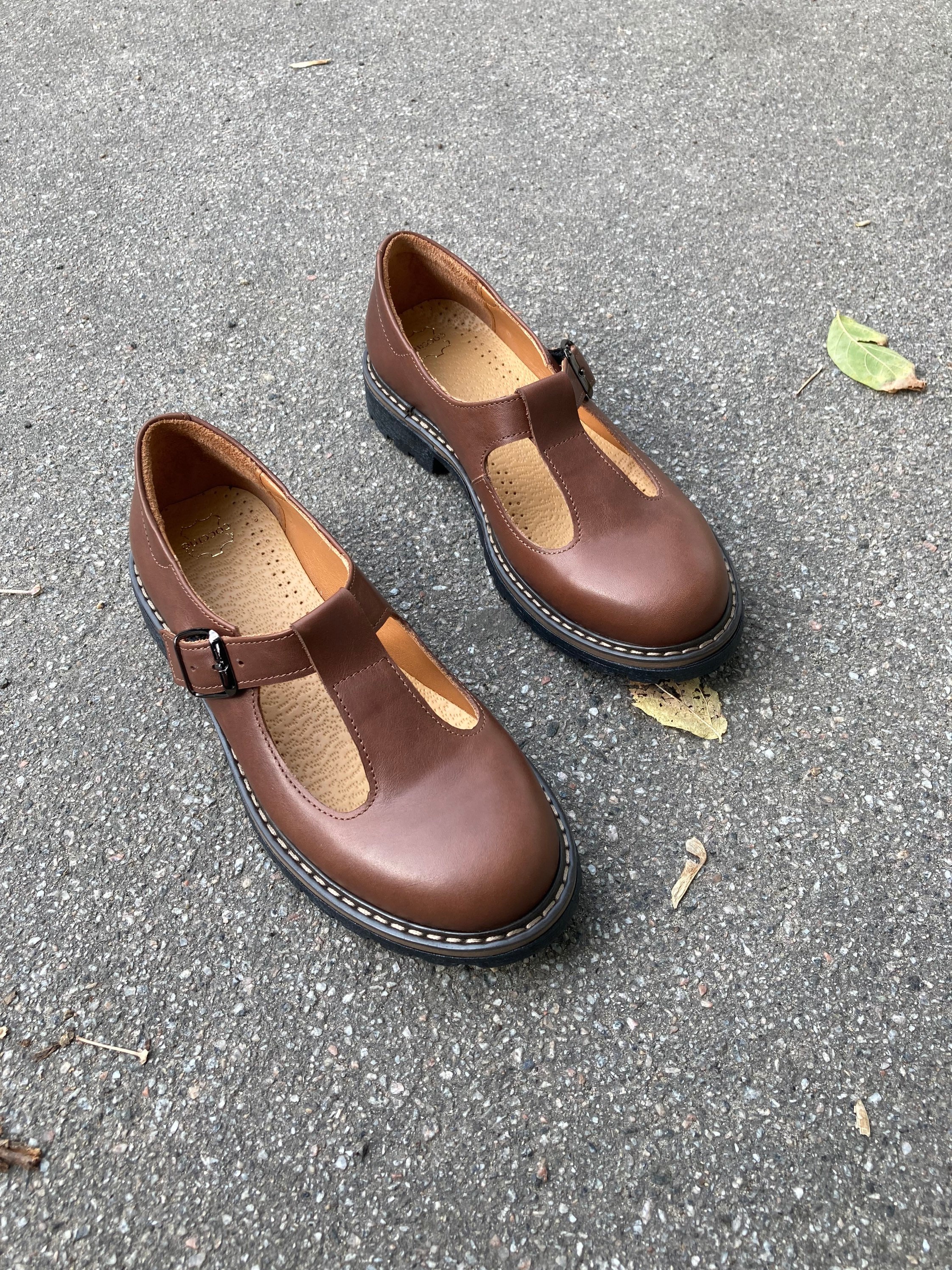 Brown Leather Women Mary Janes Handmade Brown Shoes, Flat Mary Janes Shoes