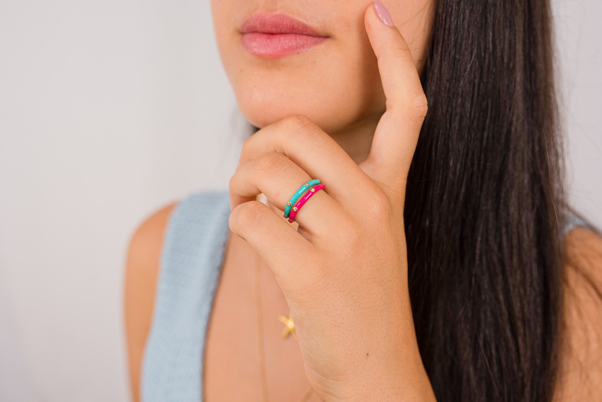 Enamel Rings With Zircons