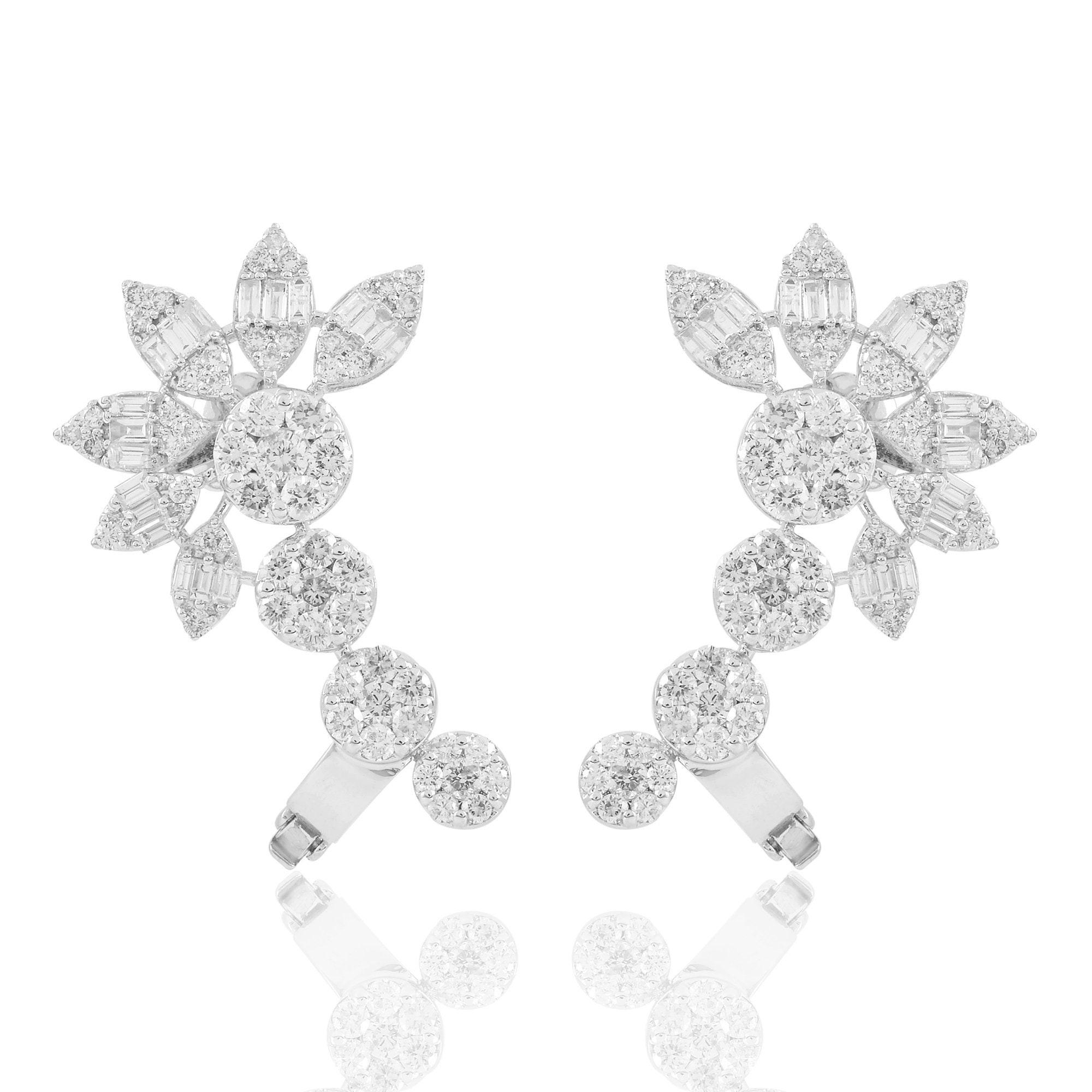4.00 Tcw Hi/Si Baguette Diamond Ear Cuff Earrings 14K White Gold Fine Minimalist Jewelry Valentine Gifts