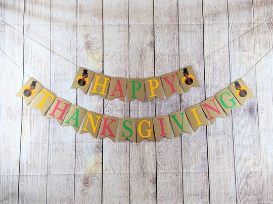 Happy Thanksgiving Banner, Turkey Fall Decor, Thankful