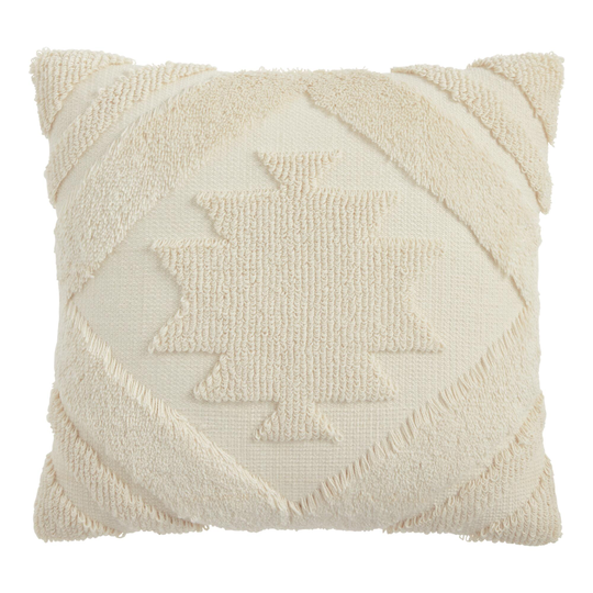 Ivory Geometric Medallion Indoor Outdoor Patio Throw Pillow: White - Polyester - 18" Square by World Market