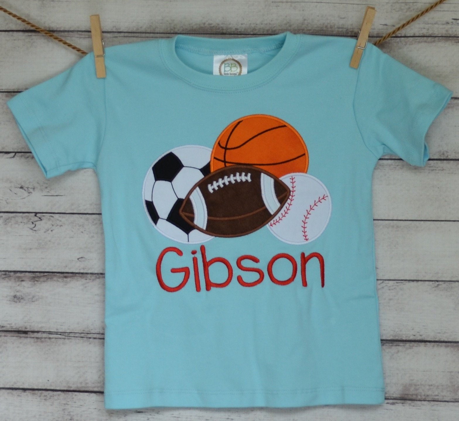 Boys Personalized Sport Balls Football Basketball Baseball Soccer Monogram Applique Shirt Or Bodysuit Boy