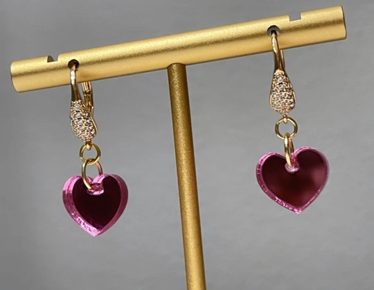 Pink Mirror Queen Heart Huggie Earrings