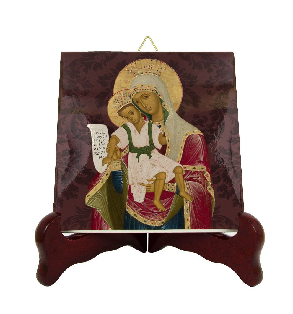 Virgin & Child Icon On Ceramic Tile - Religious Art Plaque Mother Mary Jesus Christian Icons Orthodox Catholic