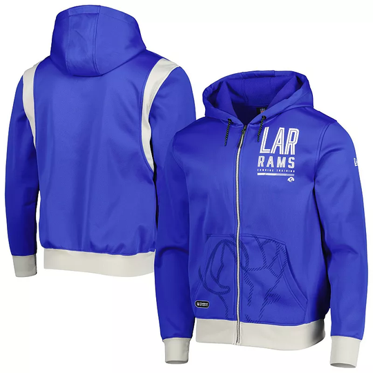 Men's New Era Royal Los Angeles Rams Combine Authentic Drop Back Full-Zip Hoodie, Size: Small, Blue