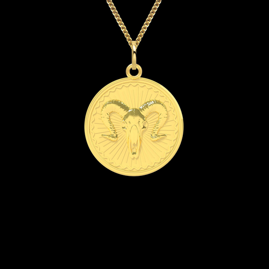 Ram Head Pendant - 14K Solid Gold Necklace, Aries Necklace, Memento Mori