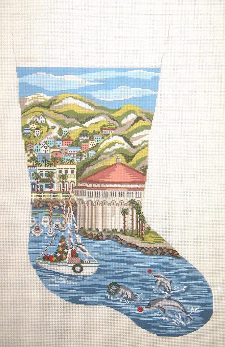 Needlepoint Handpainted Christmas Stocking Avalon Catalina Needle Crossings 23 -Free Us Shipping