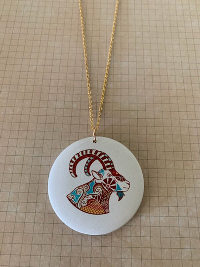 Large Wood Ram Necklace, Jewelry, Pendant, Art, Sheep Print