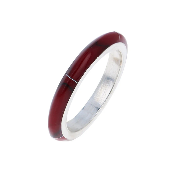 Red Jasper Band Ring, Sterling Silver, 2mm Stacking Band, & Silver Stackable R12385rd