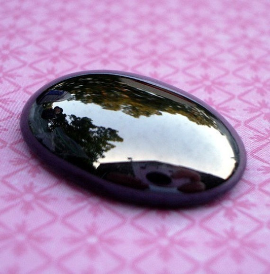 Vintage 25x18mm Faux Metallic Hematite Opaque Black Flat Back Unfoiled Glass Cab | 1 Piece