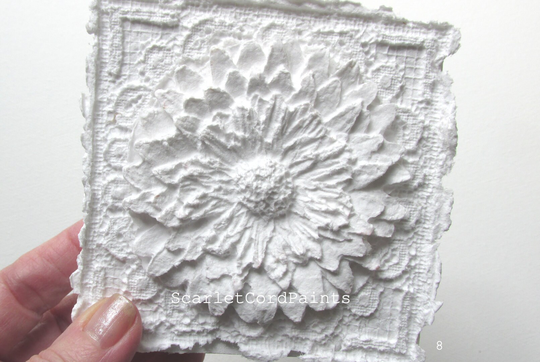 Handmade Paper Flower Wall Decor On 4x4 Wood Block, 100% Cotton Hand Cast White Lacey Paper, Floral Minimalist Design