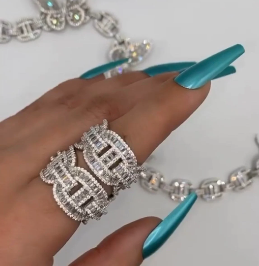 Baguette Ring, Baguette Cz Ring, Luxury Full Cubic Zircon Paved Copper Iced Out Bling Hip Hop Fashion
