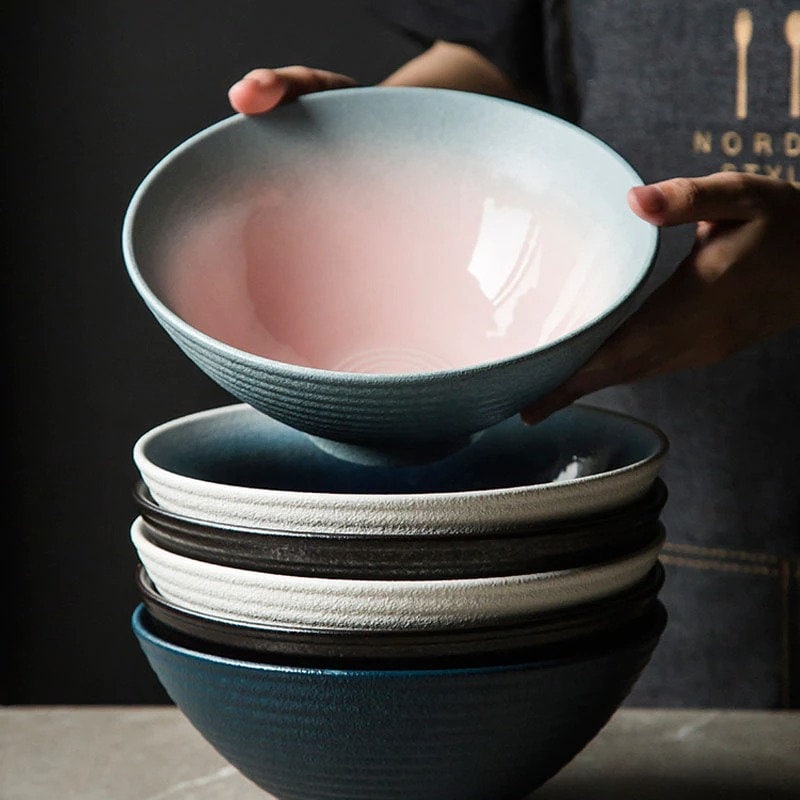 Two Color Gradient Japanese Style Retro Ramen Bowl | Original Handmade High Quality Noodle Authentic Pho Asian Tableware