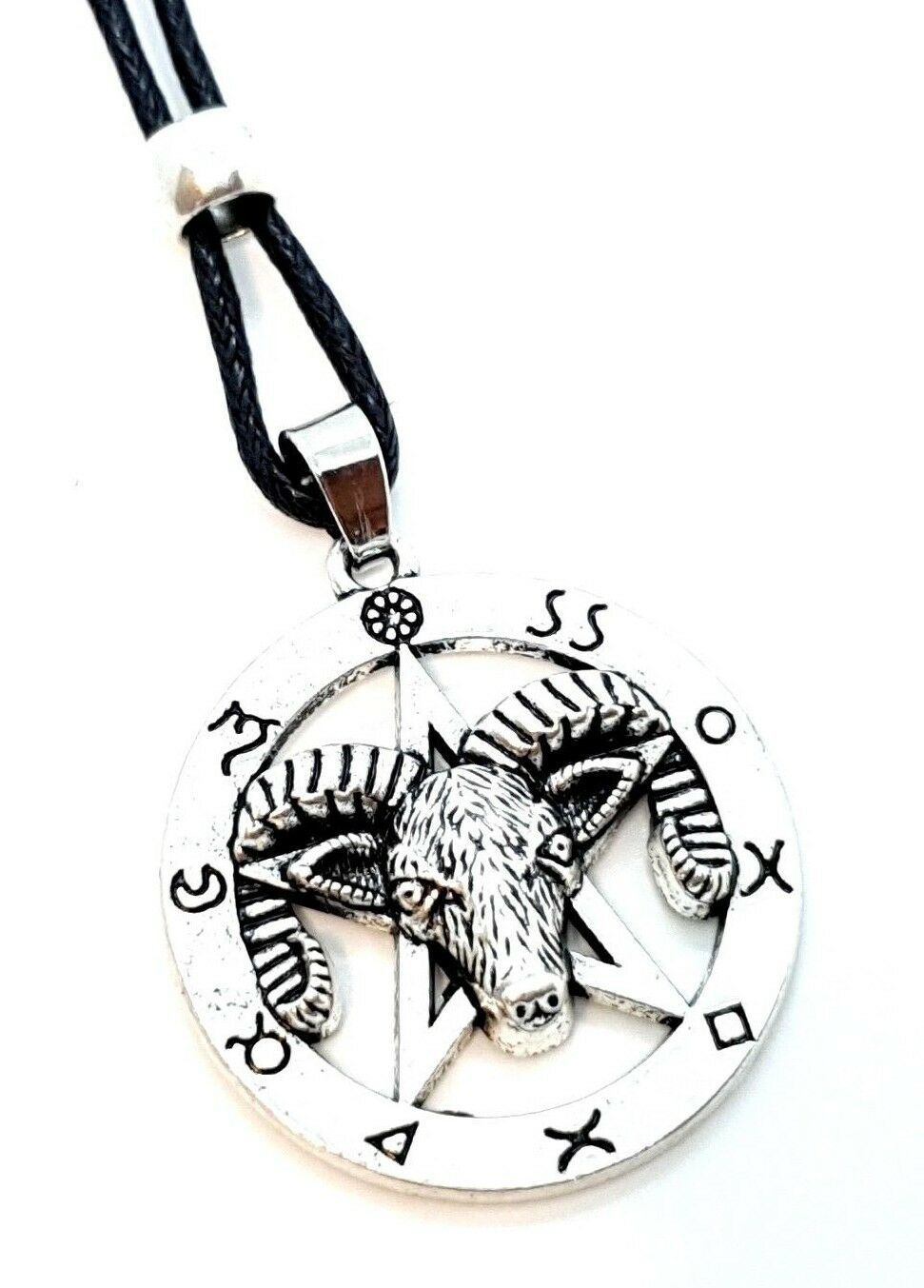 Ram Pendant Horns Pentacle Goth Pagan Pull Cord Necklace UK SELLER