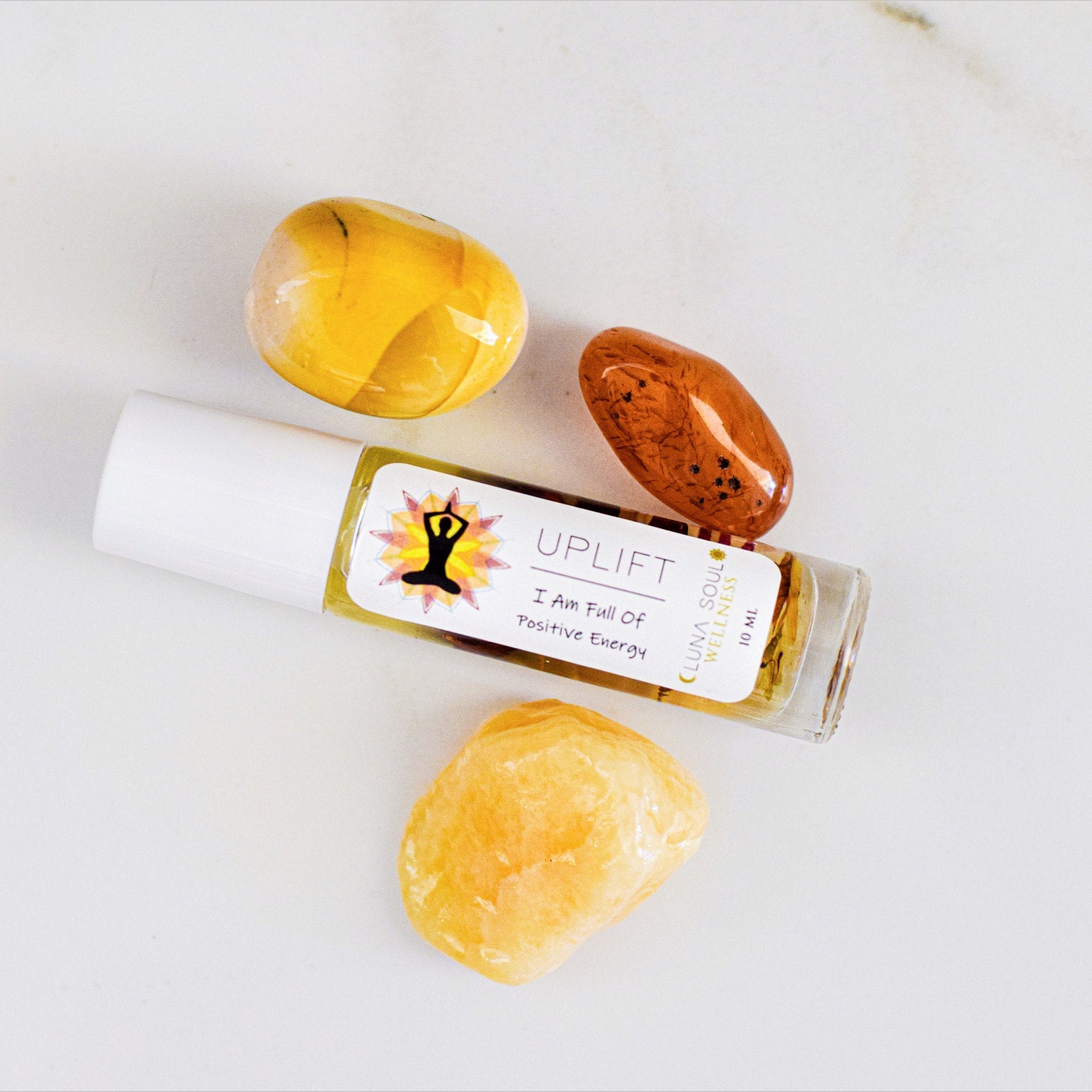 Uplift Essential Oil Blend, For Energy, Mood, Yoga, Infused With Rose Quartz Crystals