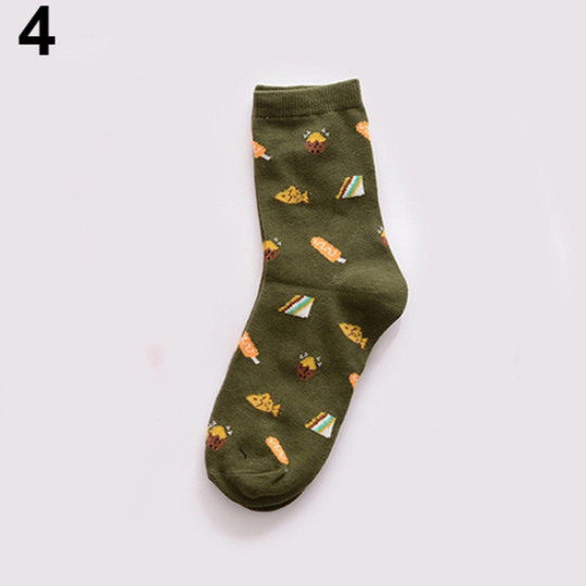 Unisex Fashion Cartoon Food Sushi Fruit Pattern Short Tube Cotton Blend Socks - green