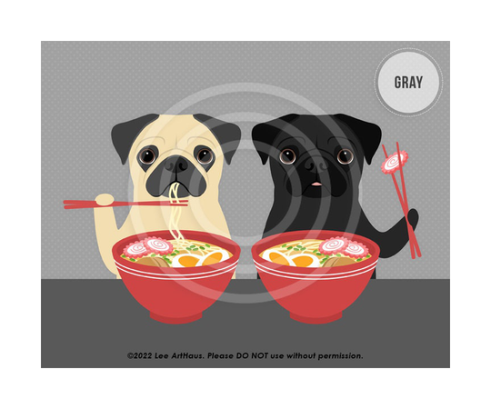 626Dp Pug Decor - Two Pugs Eating Ramen Wall Art Gift Print Funny Kitchen Lover Gifts Dog For Owners