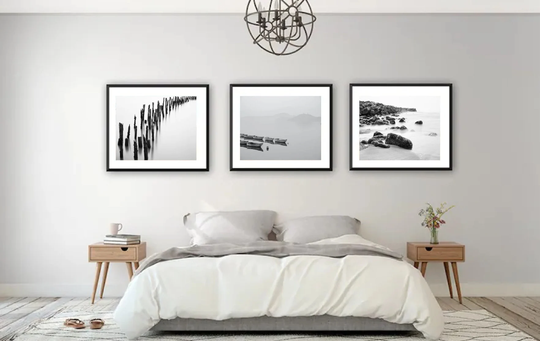 Zestaw 3 Plakatów, Galeria Elegancka Galeria, Czarno Białe Plakaty, Biała Galeria Fotografii, Zdjęcia, Morskie