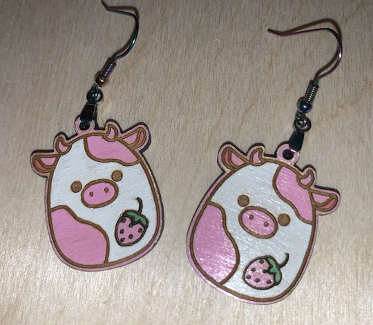 Squishmallow Strawberry Cow Earrings, Reshma