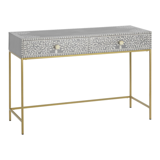 CRAFT Gray And White Floral Surai Console Table With Drawers: Gray/White - Metal by World Market