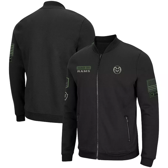 Men's Colosseum Black Colorado State Rams OHT Military Appreciation High-Speed Bomber Full-Zip Jacket, Size: Small, CST Black