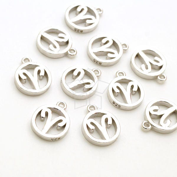 Sv-231-Or/1 Pcs - Zodiac Sign Symbol Charms, Constellation, Aries, The Ram, March, April Birthday, Tarnish Resistant 925 Sterling Silver