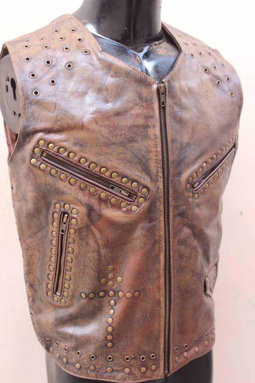 Custom Msde Leather Studded Vest With Patches Moto Leather Vest