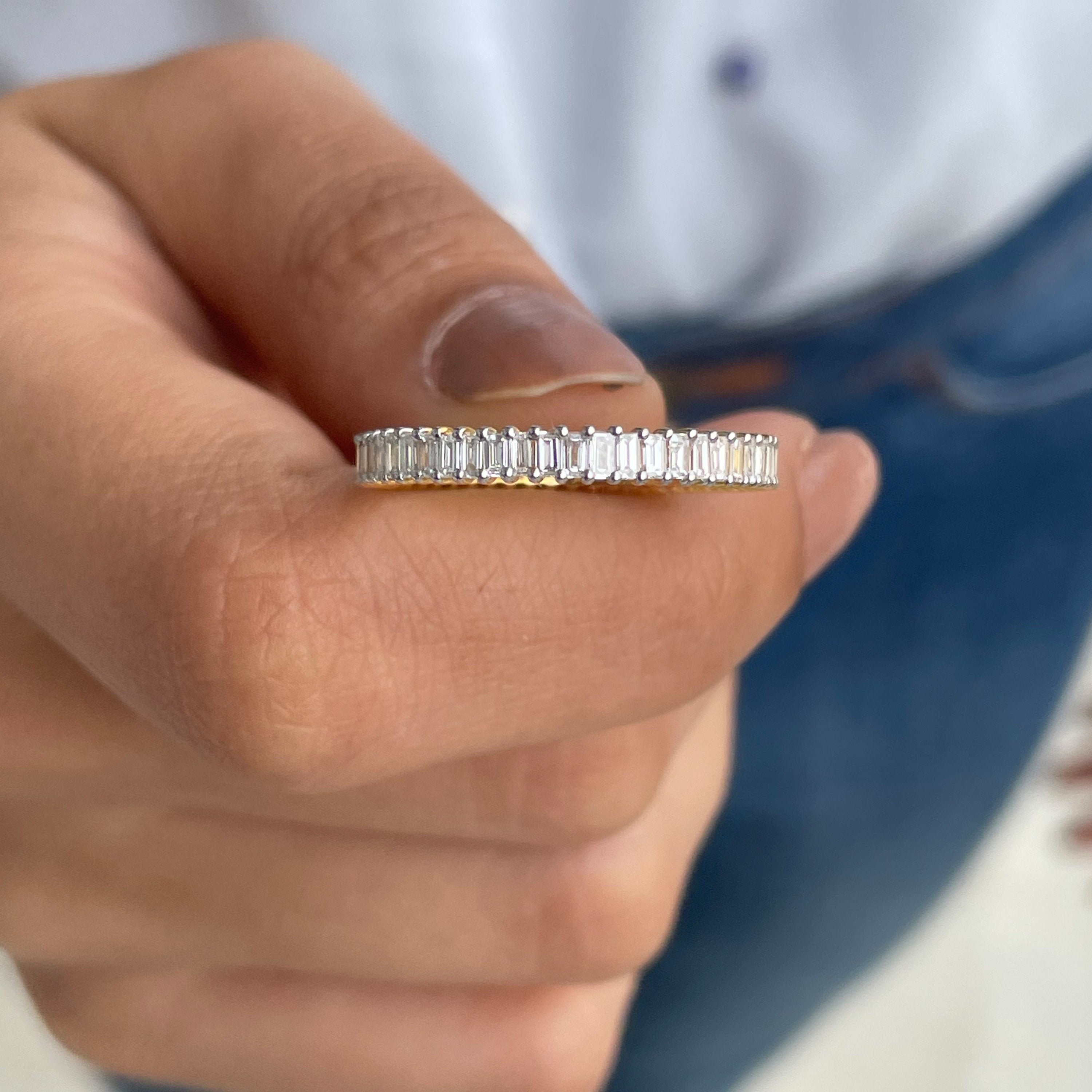 Full Eternity Diamond Band, 1 Ct Baguette Cut Ring, Band Ring