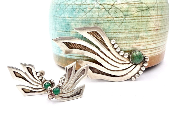 Vintage Taxco Sterling Silver Maricela Ysidro Garcia Pina 950 Silver Mexico Brooch Earrings Set E123