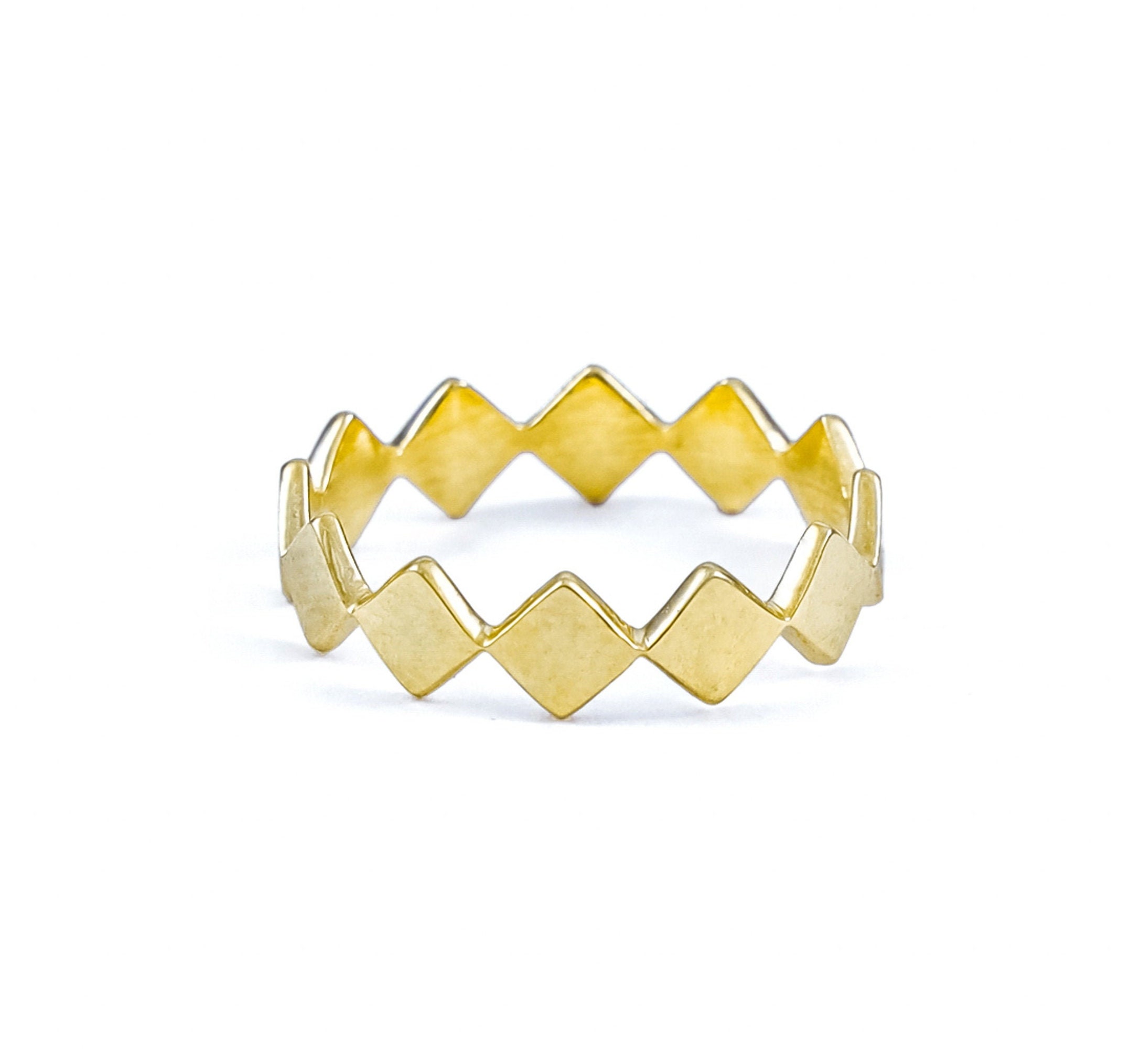 Handmade 18K Checker Shaped Ring, 14K Gold Vermeil Gold Polished Silver Vermeil Ring For Her, Dainty Rings
