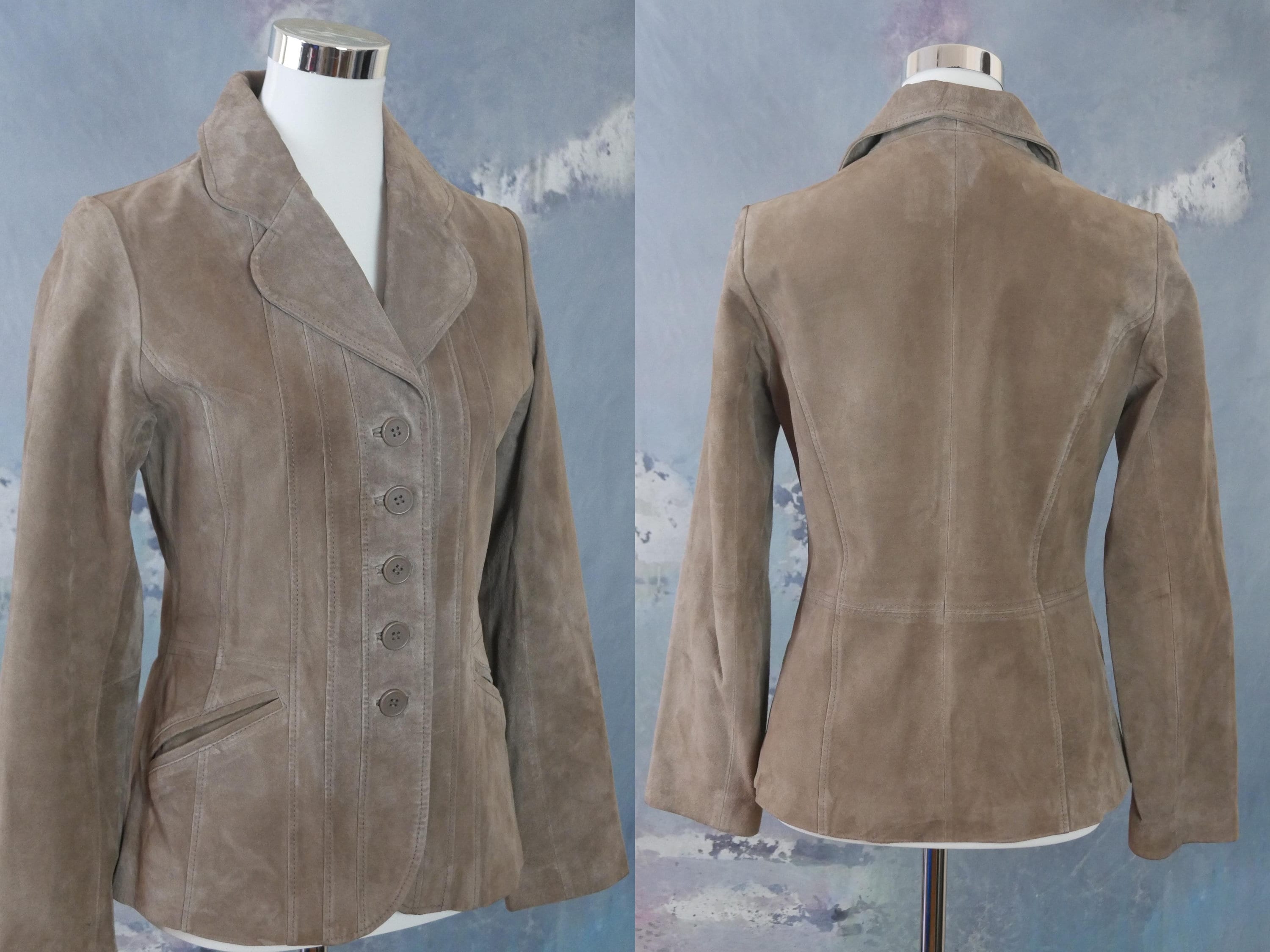 Size 6 Brown Leather Jacket, 1990S European Vintage Taupe Colored Lightweight Fitted Jacket Us, 10 Uk