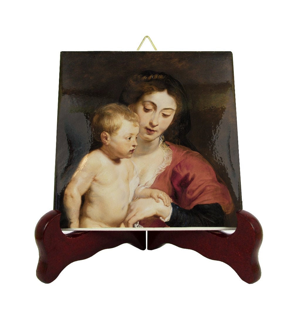 Religious Art - Madonna & Child Devotional Icon On Tile Rubens Holy Sacred Mother Mary Jesus Catholicism Pray