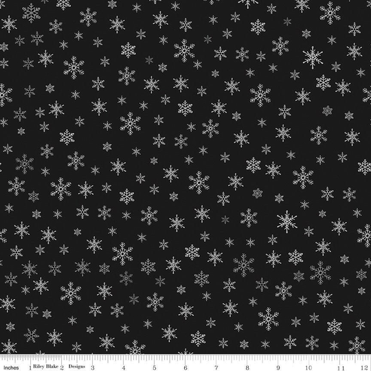 Snowflake Fabric, Farmhouse Christmas Riley Blake, Snowflakes in Black, Christmas Quilt Holiday Blender, 100% Cotton