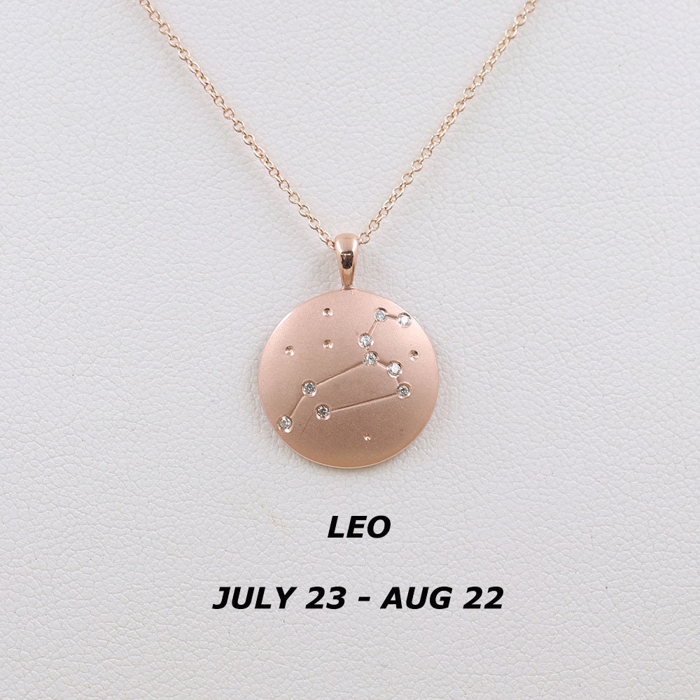 Leo/Zodiac Sign Necklace, 14K Solid Gold Star Dainty Necklace For Women, Genuine Diamond