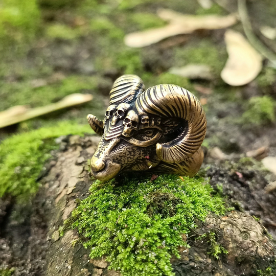 Viking Ram Head Ring | Norse Goat Horns Jewelry Men