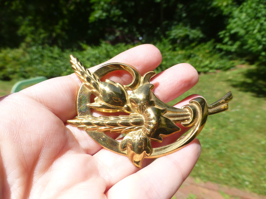 Antique Victorian Flower Large Gold Filled Fancy Brooch, 1890S, Unusual, Wow Gift Idea