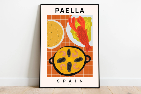 Paella Print, Seafood Art, Spanish Food Poster, Kitchen Art Food Art Print, Modern Century Housewarming Gift, Spain
