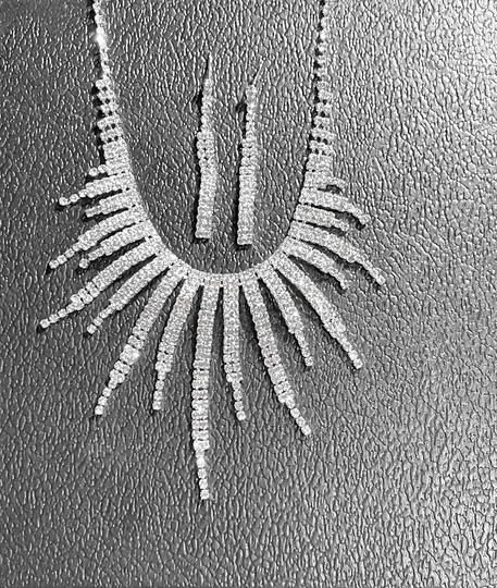 Bridal Rhinestone Necklace & Drop Earrings Set, Crystal Tassel Jewelry Wedding, Engagement, Showers, Engagements