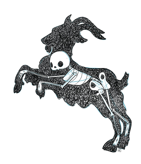 Ram Skeleton Animus Print | Collection Cat Rocketship Hand Drawn, Animal, Pencil & Ink Gift For Her, Him, Them