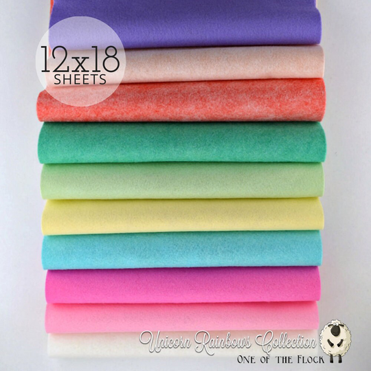 Unicorn Rainbows Collection, Wool Blend Felt Sheets, Fabric, Fabric Bundle, Bundles, Collections