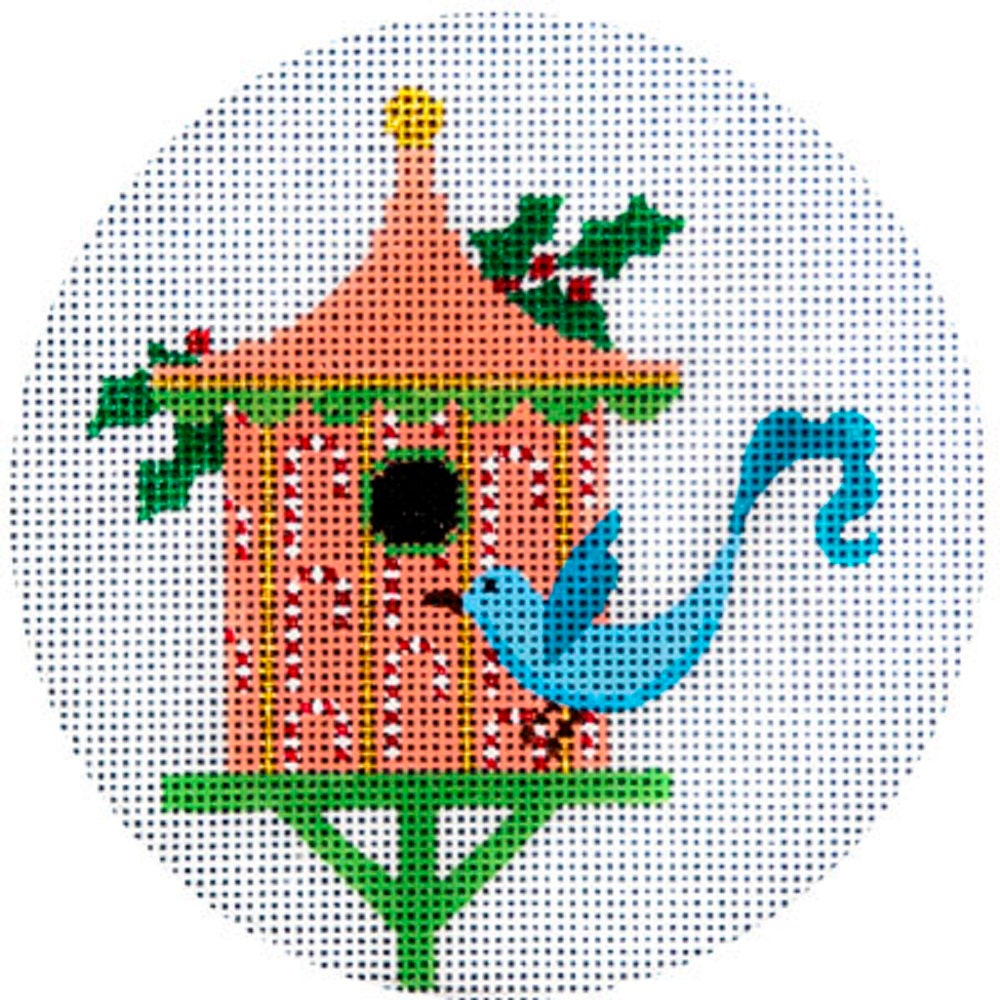 Needlepoint Handpainted Jp Needlepoint Christmas Peach Birdhouse Ornament 4.5 - Free Us Shipping
