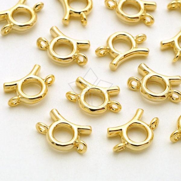 Pd-2863-Gd/2 Pcs - Zodiac Sign Connectors, Constellation, Taurus, The Bull, April, May Birthday, Gold Plated Brass 9.7mm X 6.4mm