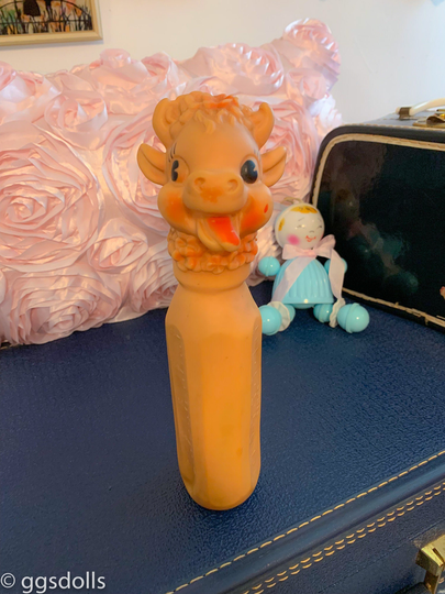 Vtg Kitsch Squeak Toy Dreamland Cow Shaped Bottle