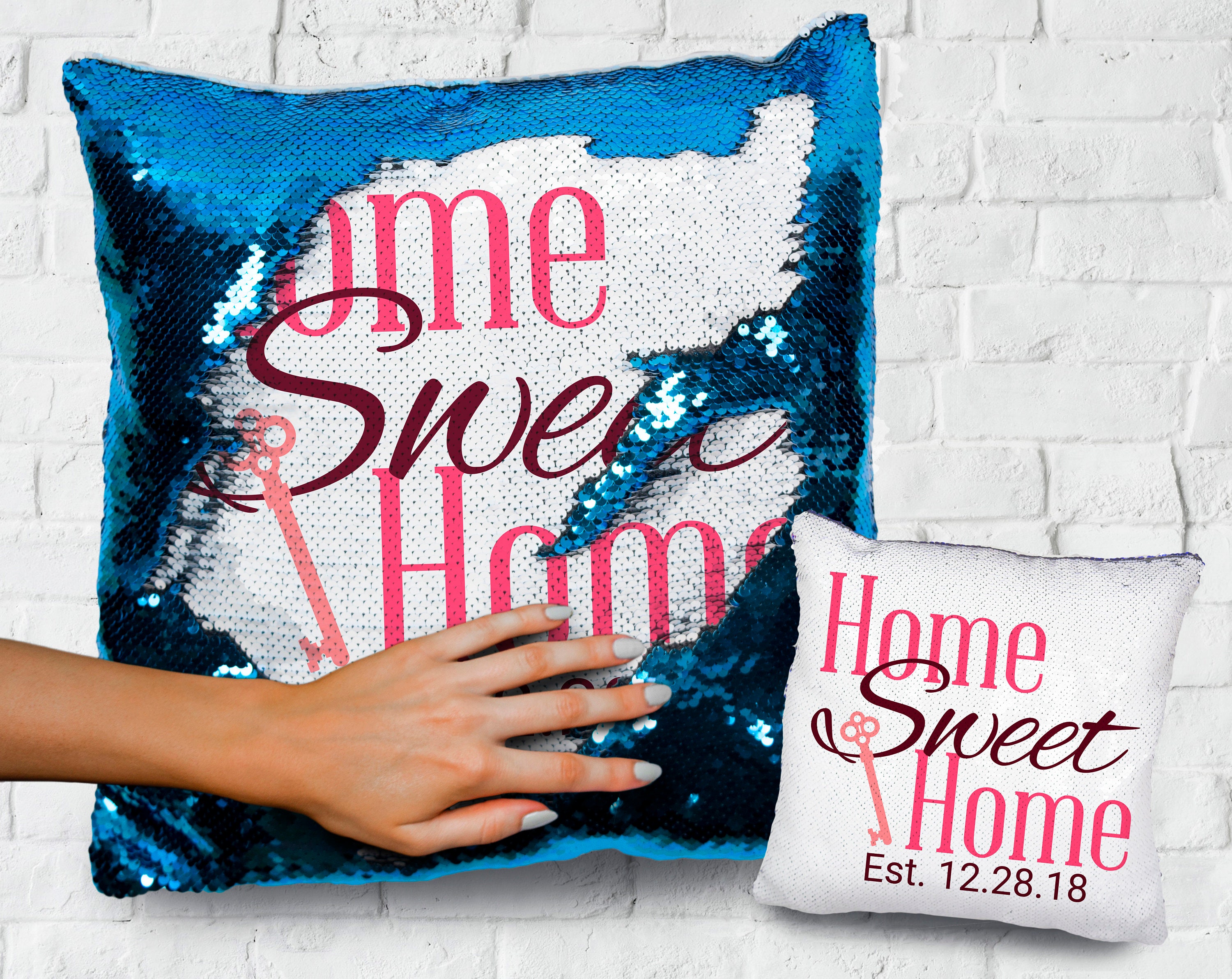 Housewarming Gift, Personalized Sequin Pillow Case, Pillow, First Home New Decor, Decorative