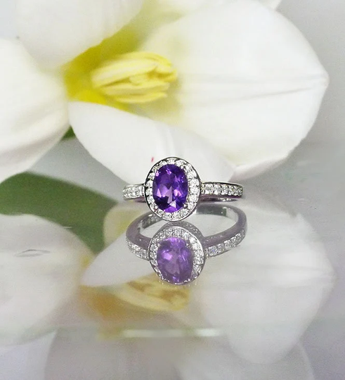 Purple Amethyst Ring, Silver February Birthstone, Gemstone Natural Ring
