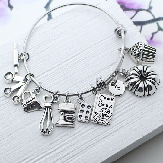 Baker Bracelet, Baking Charm Bangle Personalized Cook Book Jewelry, Best Gift For Baker, Gifts, Kitchen Mixer