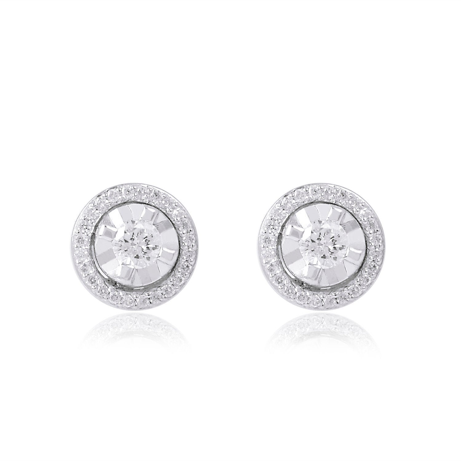 On Sale Solitaire Diamond Halo Stud Earrings in Solid 14K White Gold Handmade Jewelry Bridesmaid Gift For Her